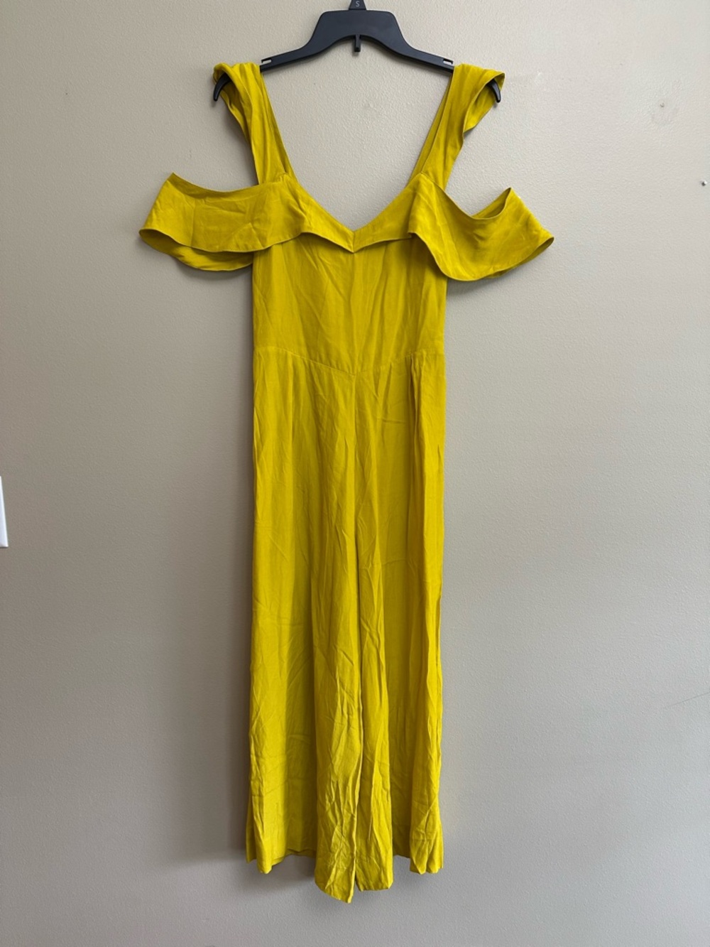 SWF Yellow Off-Shoulder Cropped Wide Leg Jumpsuit